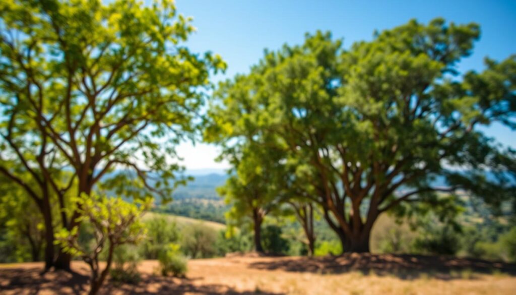 A serene landscape showcasing a cluster of protected trees in Centurion, South Africa. In the foreground, include a variety of native tree species, such as Matumi and Yellowwood, their vibrant green leaves contrasting against the soft earth tones of the ground. The middle ground features a gentle slope with dappled sunlight filtering through the leaves, creating a warm, inviting atmosphere. In the background, a blurred horizon of distant hills under a bright blue sky. The scene is captured with a soft focus lens, allowing the foreground trees to stand out while creating a dreamy, tranquil mood. The lighting is natural and bright, evoking the peaceful essence of nature preservation. No humans or text should be present. A serene landscape showcasing a cluster of protected trees in Centurion, South Africa. In the foreground, include a variety of native tree species, such as Matumi and Yellowwood, their vibrant green leaves contrasting against the soft earth tones of the ground. The middle ground features a gentle slope with dappled sunlight filtering through the leaves, creating a warm, inviting atmosphere. In the background, a blurred horizon of distant hills under a bright blue sky. The scene is captured with a soft focus lens, allowing the foreground trees to stand out while creating a dreamy, tranquil mood. The lighting is natural and bright, evoking the peaceful essence of nature preservation. No humans or text should be present.