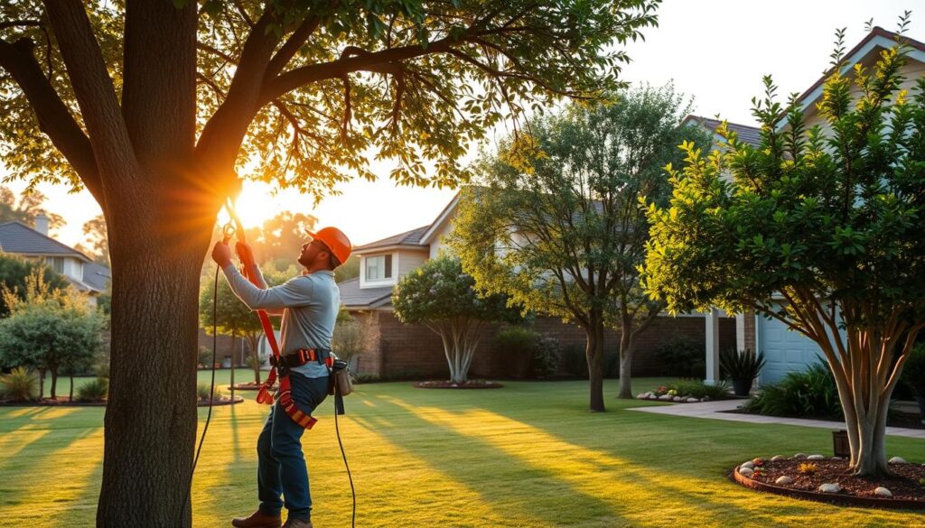 A serene suburban scene of a well-maintained yard in Centurion, showcasing a team of professional tree care specialists in modest, professional attire. In the foreground, a skilled arborist is carefully pruning a large, healthy tree with a safety harness and high-quality tools. The middle ground features an array of trees, lush foliage, and a serene garden setting, emphasizing the local nature of the service. In the background, contemporary Centurion homes are visible, harmonizing with the landscape. The lighting is warm and inviting, capturing the golden hour, with soft shadows enhancing depth. The atmosphere conveys trust and professionalism, highlighting the concept of local and insured tree care. A serene suburban scene of a well-maintained yard in Centurion, showcasing a team of professional tree care specialists in modest, professional attire. In the foreground, a skilled arborist is carefully pruning a large, healthy tree with a safety harness and high-quality tools. The middle ground features an array of trees, lush foliage, and a serene garden setting, emphasizing the local nature of the service. In the background, contemporary Centurion homes are visible, harmonizing with the landscape. The lighting is warm and inviting, capturing the golden hour, with soft shadows enhancing depth. The atmosphere conveys trust and professionalism, highlighting the concept of local and insured tree care.